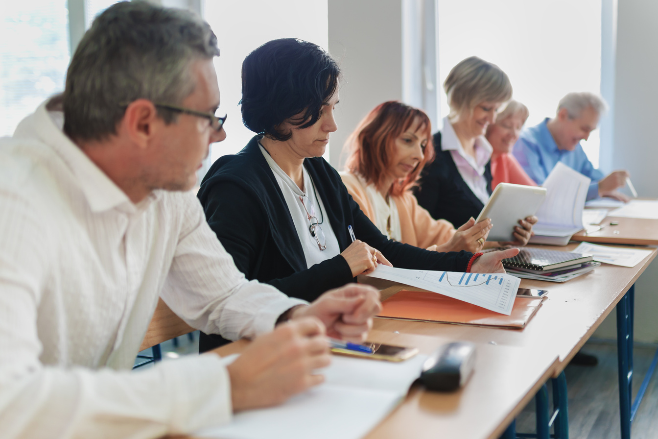 Adult students studying